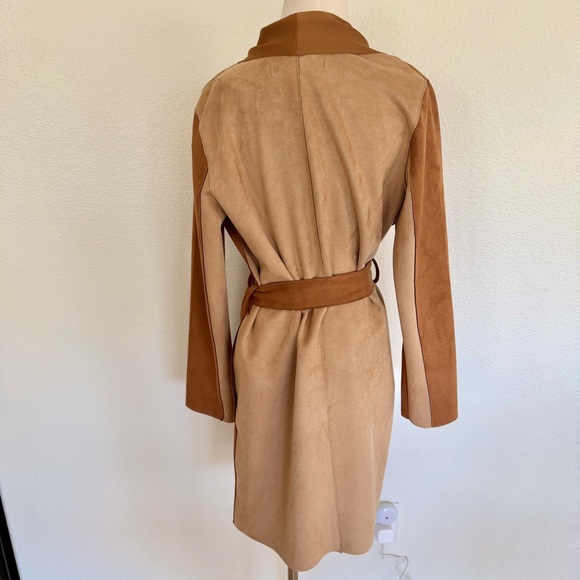 ZARA Brown Tan Faux Suede Patchwork Jacket Trench Coat - Picture 6 of 15